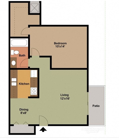 Floor plan for 1 bed, 1 bath, 740 sqft
